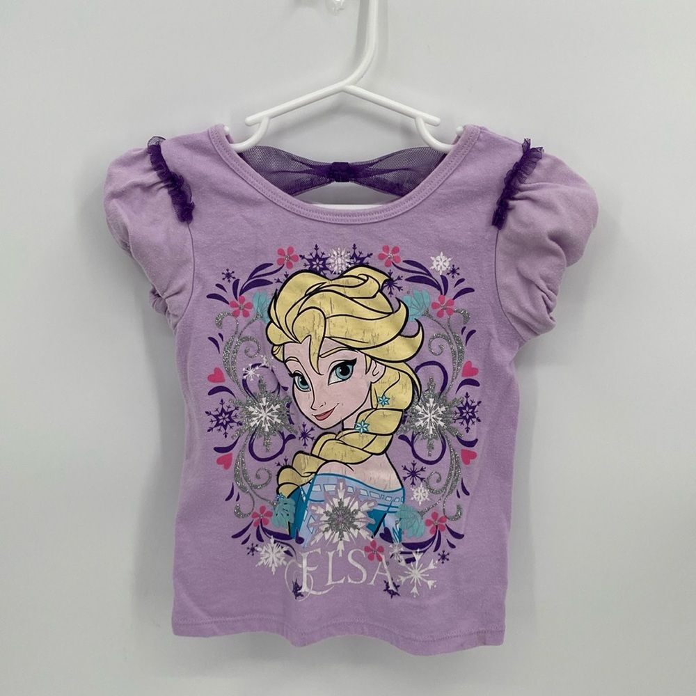 Disney Elsa Portrait Short Sleeve Purple T-shirt Cap Elastic Sleeve Tee 4T